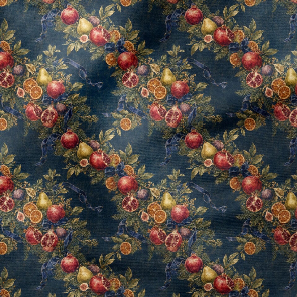 Nar Desenli Yılbaşı Kumaşı – Botanical Christmas Fabric