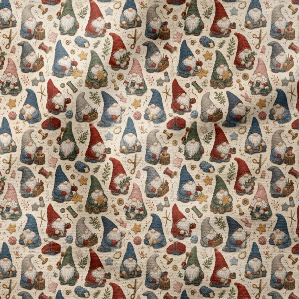 Yılbaşı Cüce Desenli Kumaş – Nordic Christmas Gnome Fabric