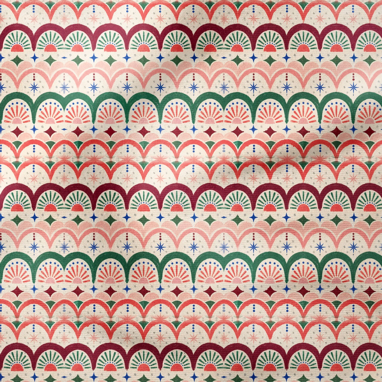 Geometrik Yılbaşı Kumaşı | Retro Scandinavian Christmas Desen