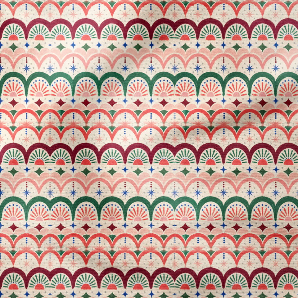 Geometrik Yılbaşı Kumaşı | Retro Scandinavian Christmas Desen