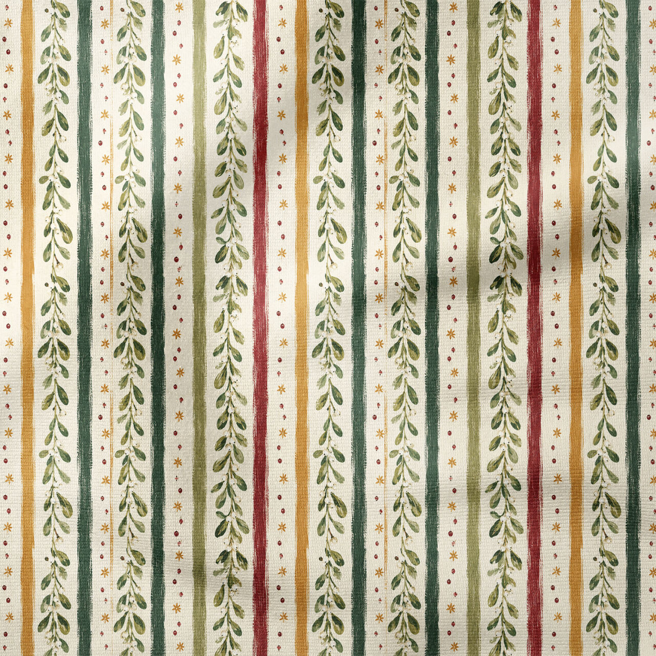 Botanik Çizgili Yılbaşı Kumaşı – Botanical Christmas Stripe Fabric