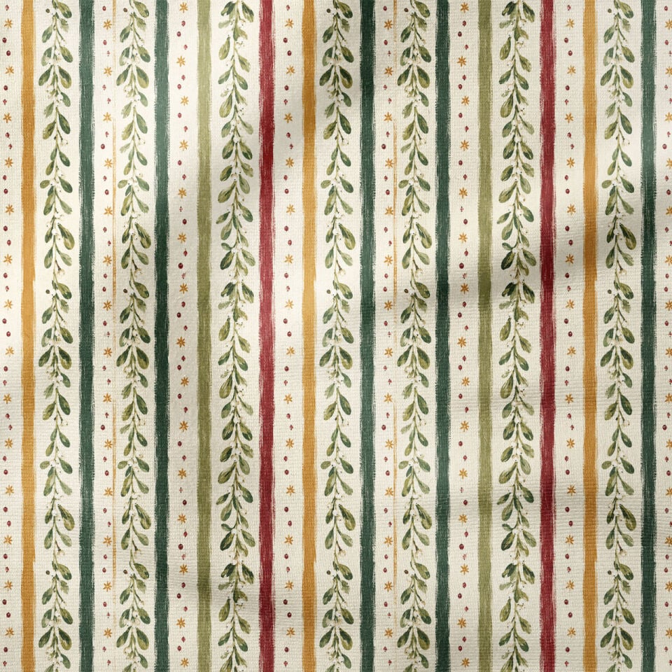 Botanik Çizgili Yılbaşı Kumaşı – Botanical Christmas Stripe Fabric