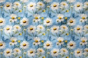 Welcome Spring - Vintage Newspaper Articles Turquoise Daisy Pattern Digital Printing Design Fabric
