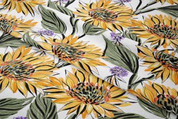 Hoşgeldin Bahar - Ayçiçekli Mor Tomurcuklu Desenli Dijital Baskı Tasarım Kumaş