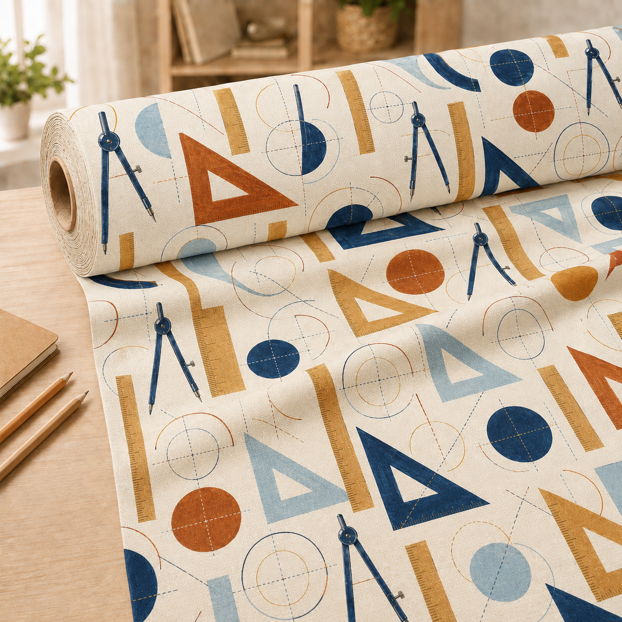 Geometri Desenli Kumaş – Pergel Cetvel ve Matematik Temalı Back to School Kumaşı