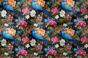Colorful Peacock Rose Pattern Digital Printed Design Fabric
