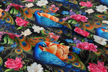 Colorful Peacock Rose Pattern Digital Printed Design Fabric