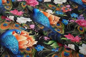 Colorful Peacock Rose Pattern Digital Printed Design Fabric