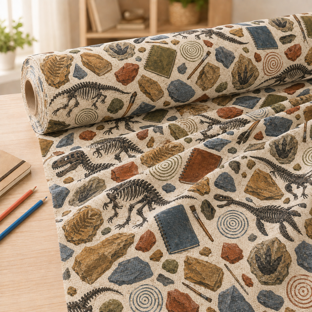 Dinozor Fosil Desenli Kumaş – Paleontoloji ve STEM Temalı Back to School Kumaşı
