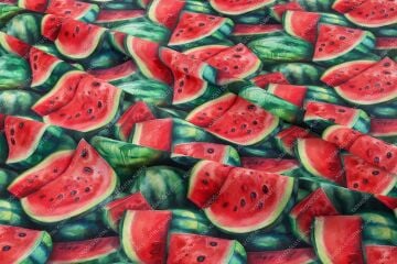 Karpuz Dilimli Desenli Dijital Baskılı Dekoratif Polyester Kumaş