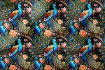 Digital Printed Design Fabric with Peacock Pattern on Tree Branches