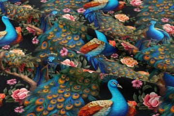 Digital Printed Design Fabric with Peacock Pattern on Tree Branches