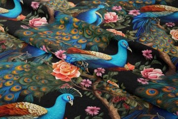 Digital Printed Design Fabric with Peacock Pattern on Tree Branches