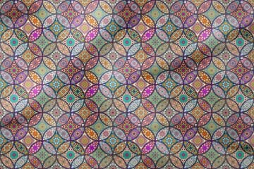 Printed Fabric with Colorful Tile Patterns Inside the Interlocking Circles