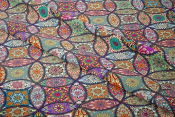 Printed Fabric with Colorful Tile Patterns Inside the Interlocking Circles