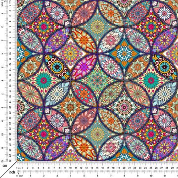 Printed Fabric with Colorful Tile Patterns Inside the Interlocking Circles