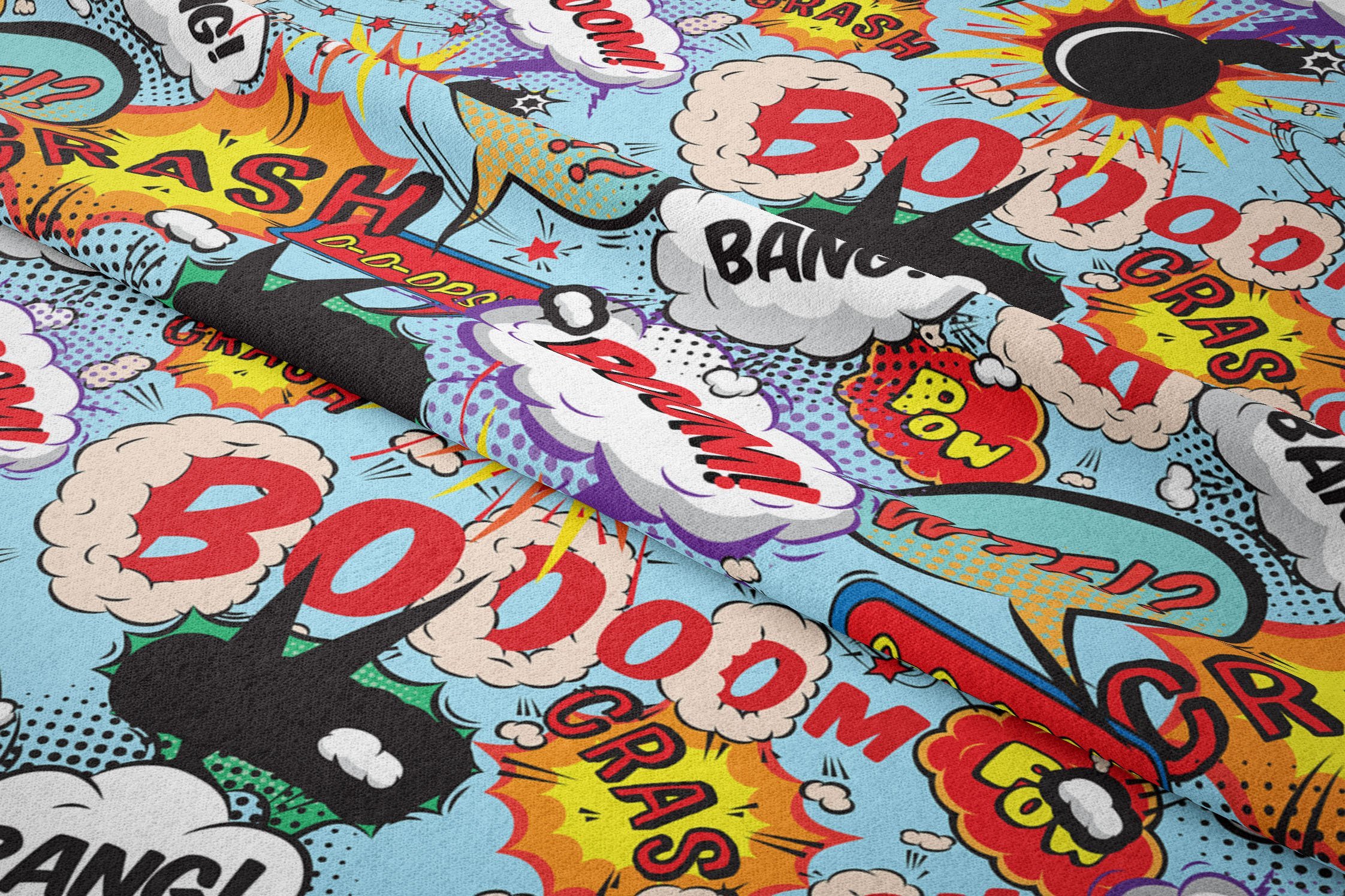 Mavi Zemin Üzerine Popart Desenli Dijital Baskılı Kumaş(İNDİRİM)