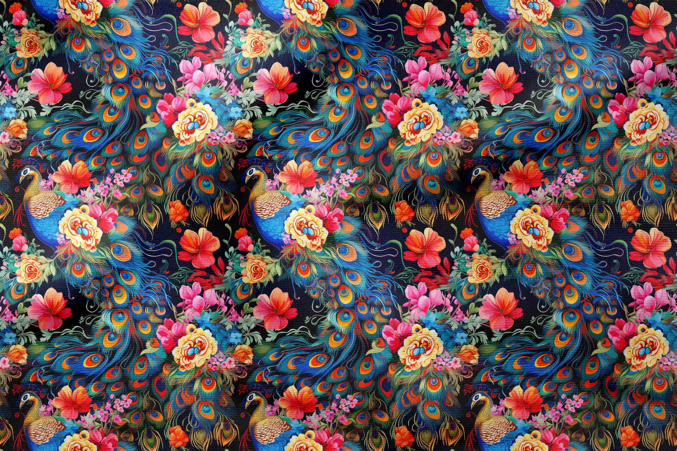 Colorful Peacock Patterned Digital Printed Design Fabric