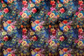 Colorful Peacock Patterned Digital Printed Design Fabric