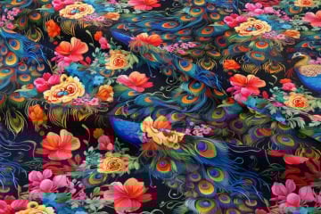 Colorful Peacock Patterned Digital Printed Design Fabric