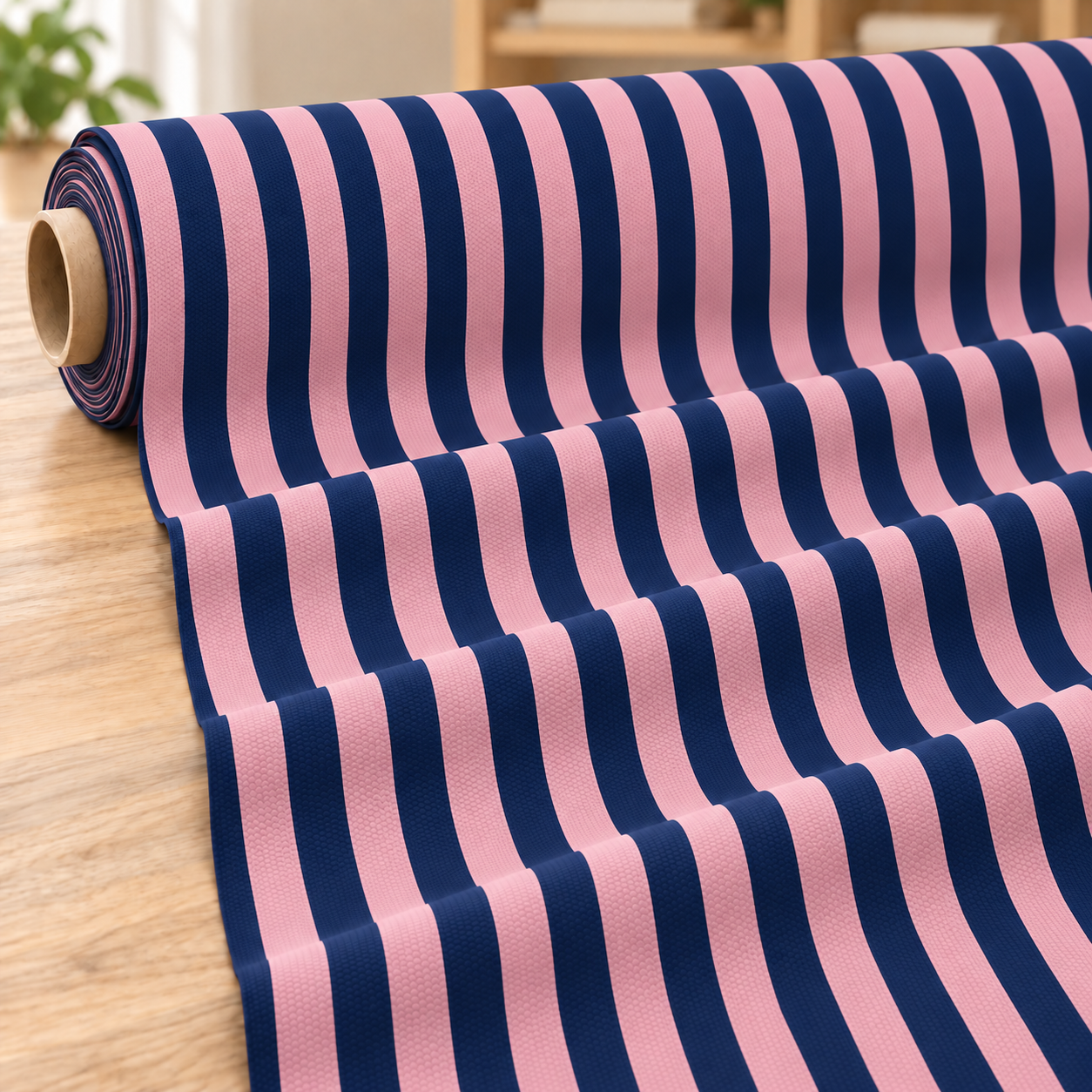 Lacivert Pembe Çizgili Kumaş – Modern Dekoratif Çizgi Desenli Kumaş