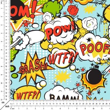 Mavi Zemin Üzerine Popart Desenli Dijital Baskılı Kumaş(İNDİRİM)