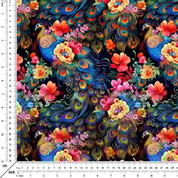 Colorful Peacock Patterned Digital Printed Design Fabric