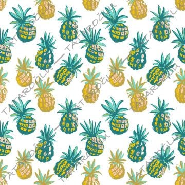 Beyaz Zemin Üzerine Sarı Yeşil Ananas Desenli Kumaş(SONBAHAR İNDİRİMİ)