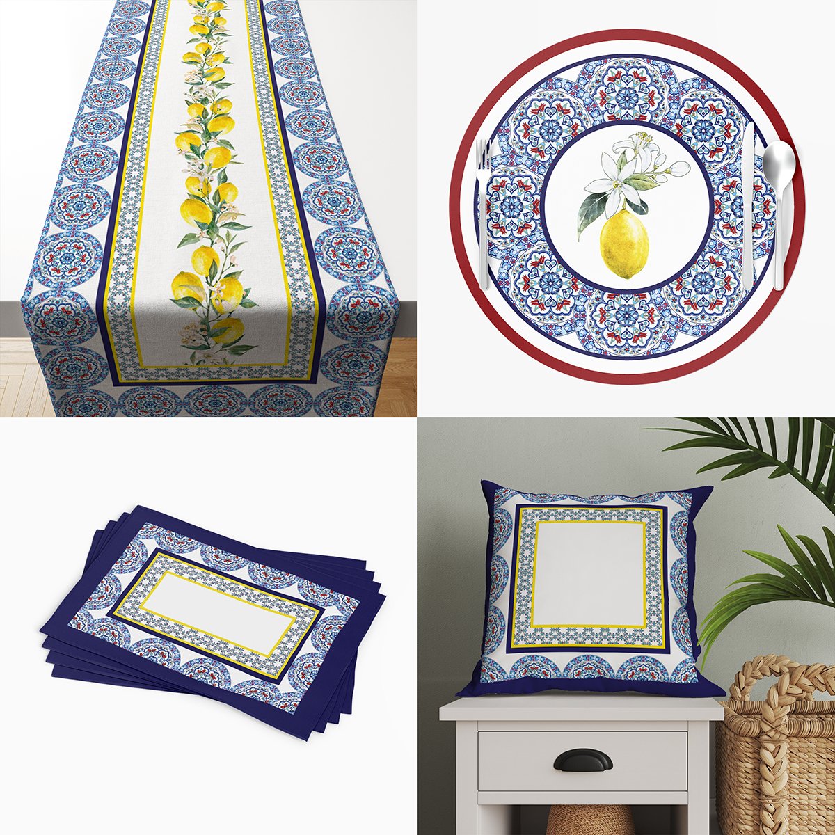 Kenarları Çini Motifli Ortası Limonlu Desen
