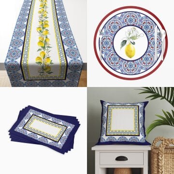 Kenarları Çini Motifli Ortası Limonlu Desen
