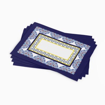 Kenarları Çini Motifli Ortası Limonlu Desen Amerikan Servis 3'lü Set Dikilmemiş
