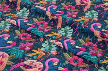 El Örgüsü Flamingo Desenli Dijital Baskı Kumaş