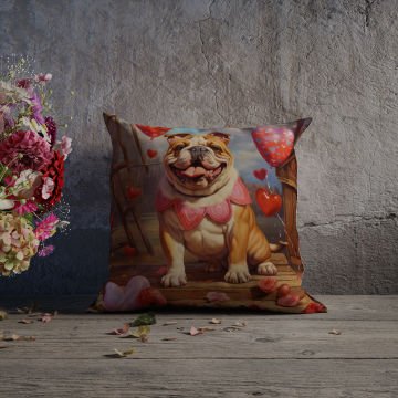 Sevgililer Günü Koleksiyonu - Bulldog Aşkı Temalı 2'li Kırlent Paneli Dikilmemiş Kumaş