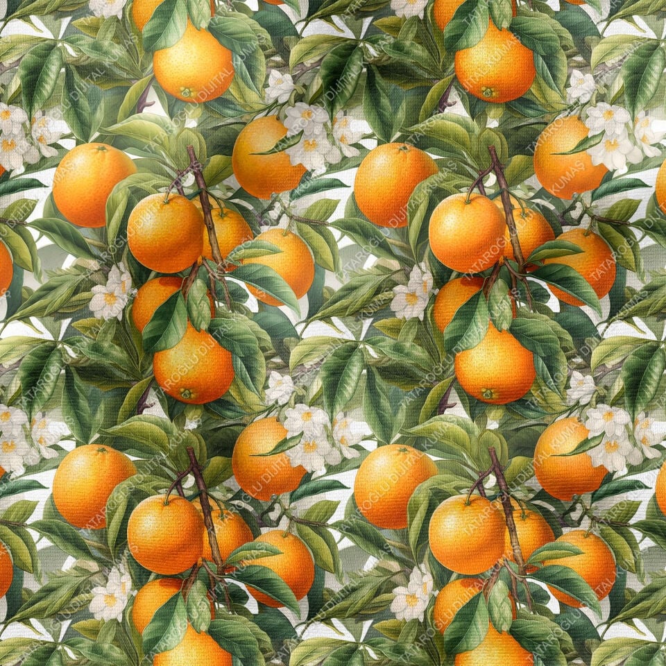 Portakal Çiçeği Desenli Dijital Baskılı Dekoratif Polyester Kumaş