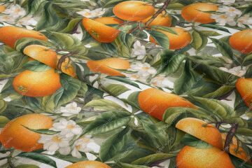 Portakal Çiçeği Desenli Dijital Baskılı Dekoratif Polyester Kumaş