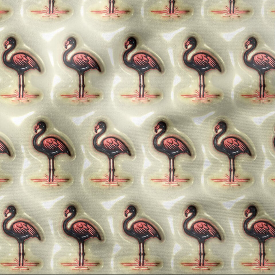 Krem Zeminli Flamingo Desenli Dijital Baskı Kumaş