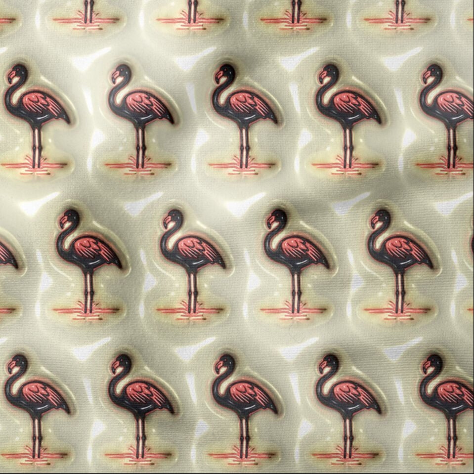 Krem Zeminli Flamingo Desenli Dijital Baskı Kumaş