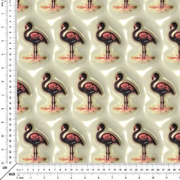 Krem Zeminli Flamingo Desenli Dijital Baskı Kumaş