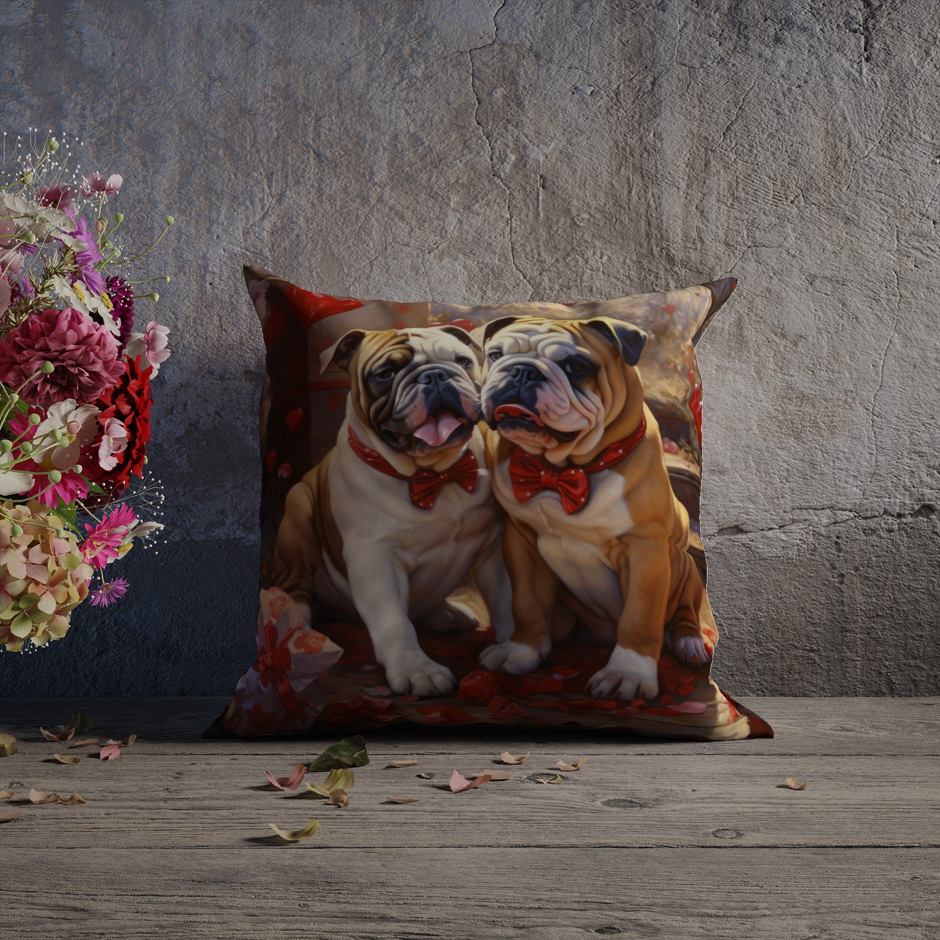 Sevgililer Günü Koleksiyonu - Bulldog Aşkı Temalı 2'li Kırlent Paneli Dikilmemiş Kumaş