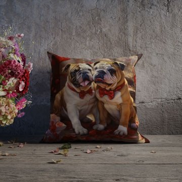 Sevgililer Günü Koleksiyonu - Bulldog Aşkı Temalı 2'li Kırlent Paneli Dikilmemiş Kumaş