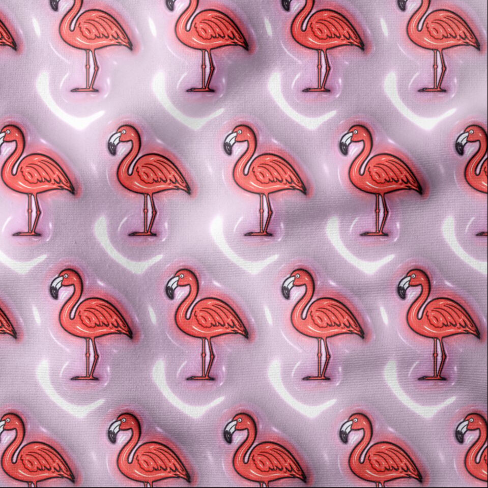 Lila Zeminli Flamingo Desenli Dijital Baskı Kumaş