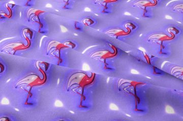 Mor Zeminli Flamingo Desenli Dijital Baskı Kumaş