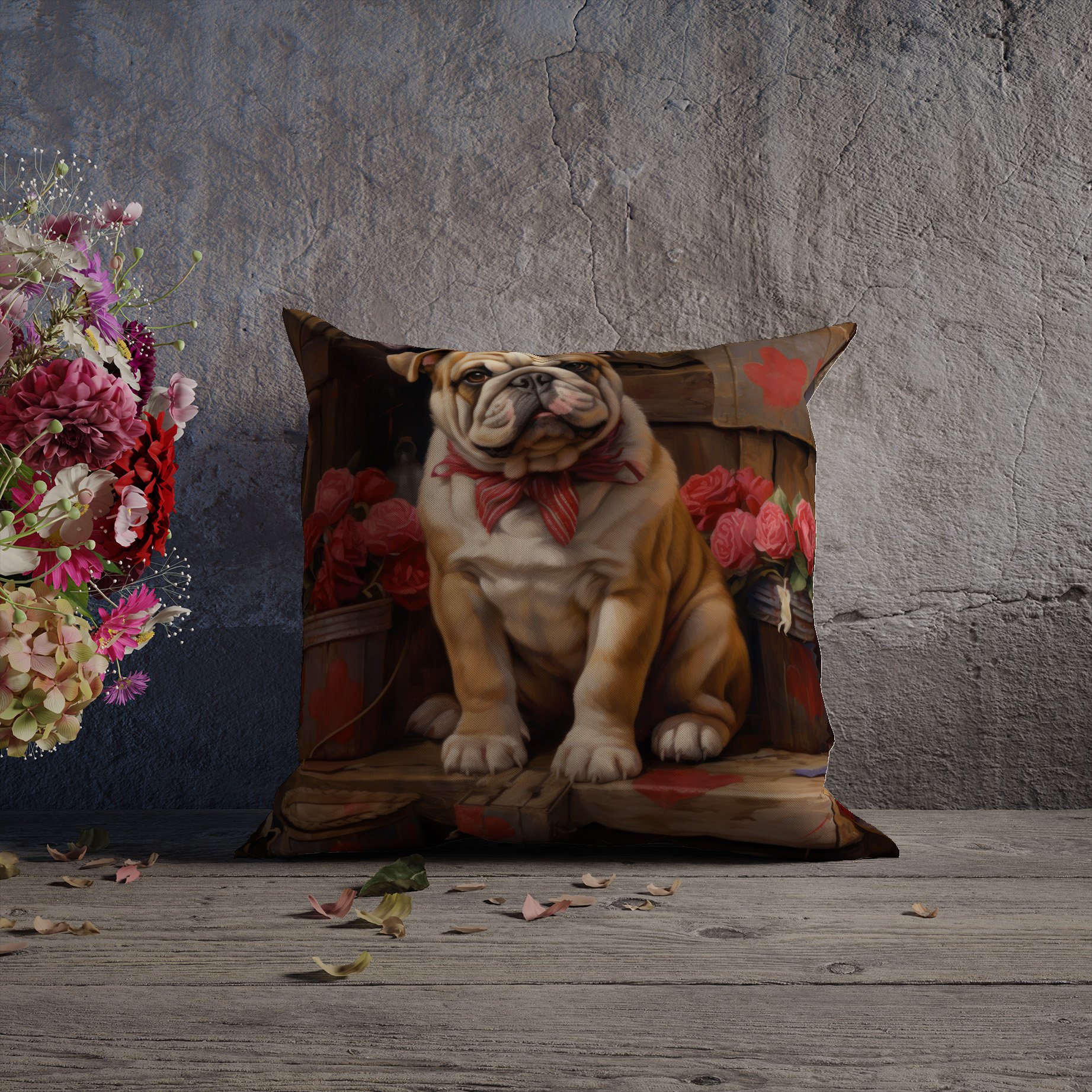 Sevgililer Günü Koleksiyonu - Bulldog Aşkı Temalı 2'li Kırlent Paneli Dikilmemiş Kumaş