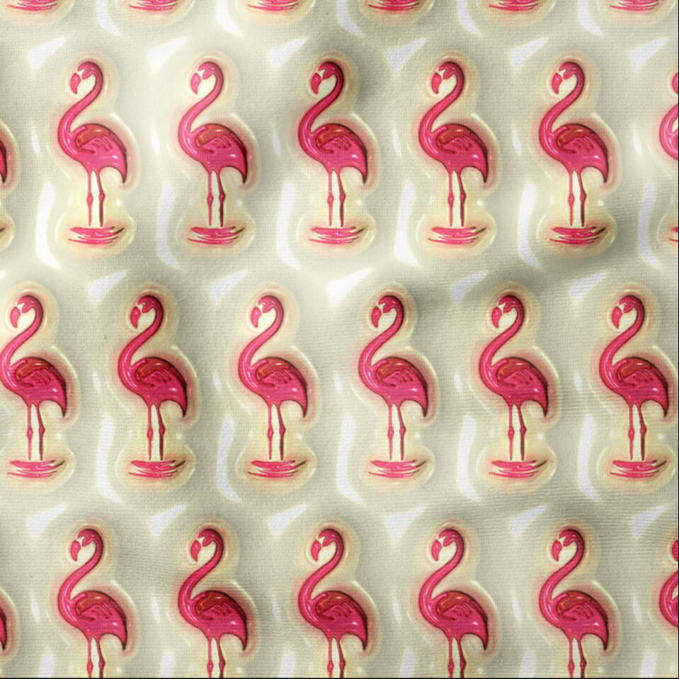 Krem Zeminli Flamingo Desenli Dijital Baskı Kumaş