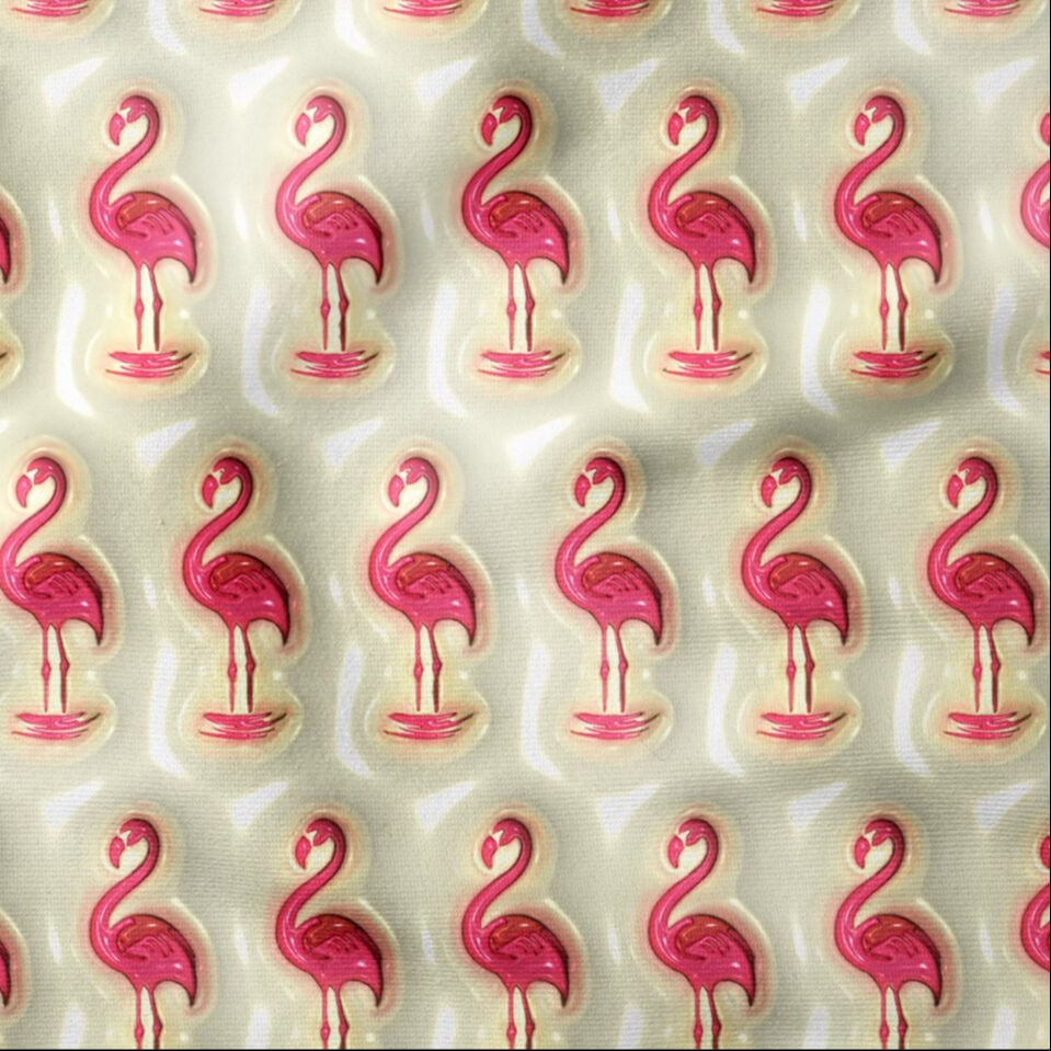 Krem Zeminli Flamingo Desenli Dijital Baskı Kumaş