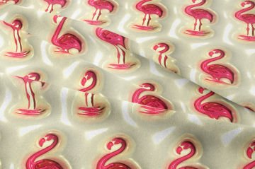 Krem Zeminli Flamingo Desenli Dijital Baskı Kumaş