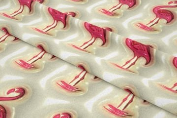 Krem Zeminli Flamingo Desenli Dijital Baskı Kumaş