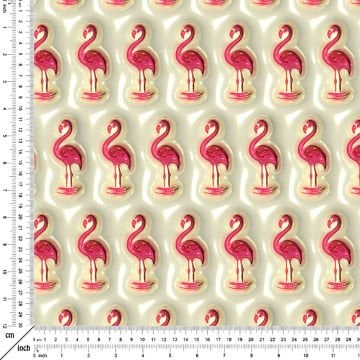 Krem Zeminli Flamingo Desenli Dijital Baskı Kumaş