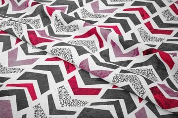 Beyaz Zemin Üzerine Gri Pembe Geometrik Desenli Baskılı Kumaş