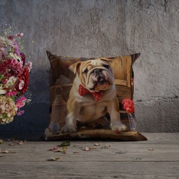 Sevgililer Günü Koleksiyonu - Bulldog Aşkı Temalı 2'li Kırlent Paneli Dikilmemiş Kumaş